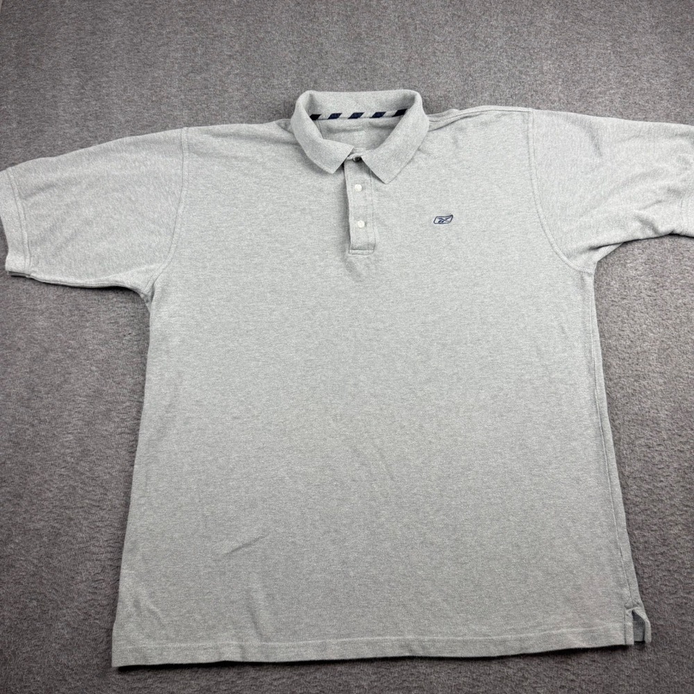 Reebok Mens XL Polo Shirt Gray Cotton Pique Short Sleeve Embroidered Logo Casual